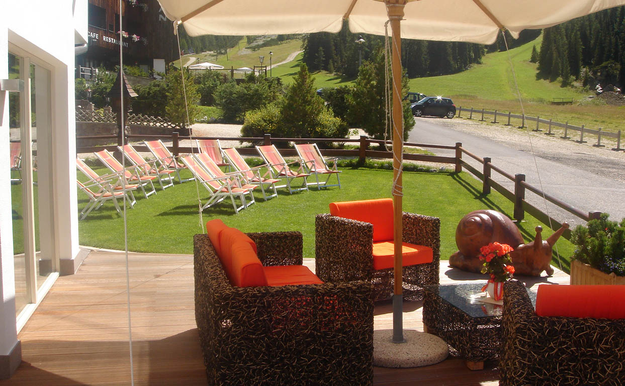 Sun terrace of the Hotel Valpudra in summer