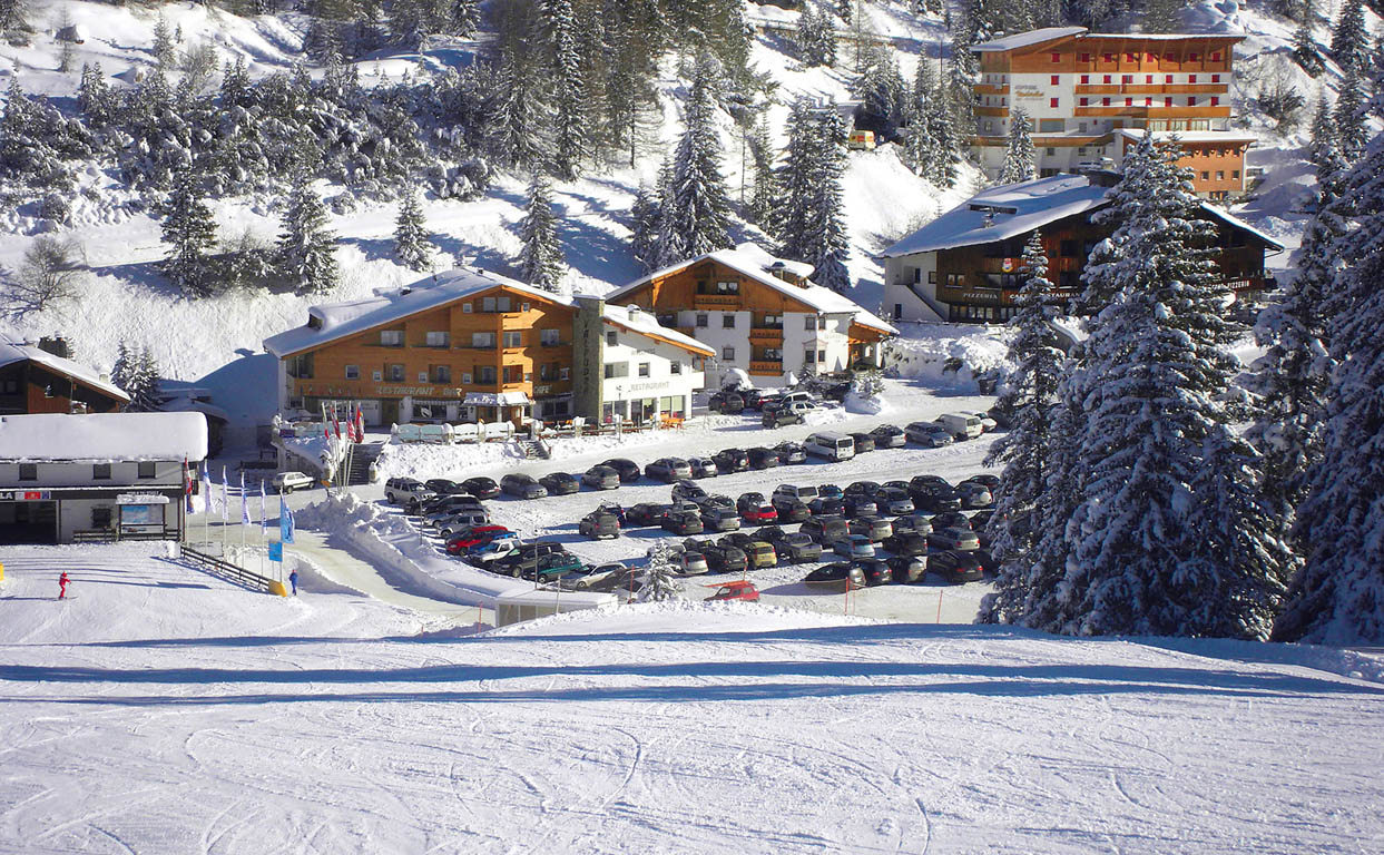 Hotel Valpudra in winter at the ski slopes of the Dolomiti Superski skiarea